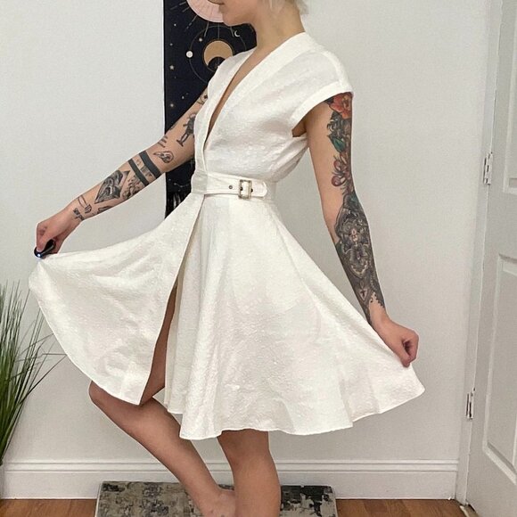 Rachel Zoe Cap Sleeve Textured A-Line Evening Dress Size 0 White - Picture 6 of 12